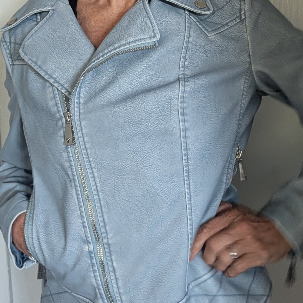 Vegan leather powder blue Guess jacket
